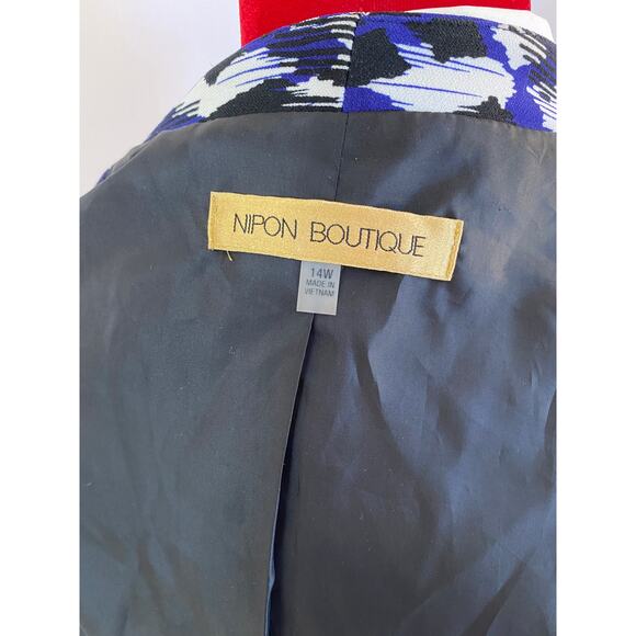 Nipon Boutique womens 14W navy black and white geometric blazer lined - Picture 4 of 4